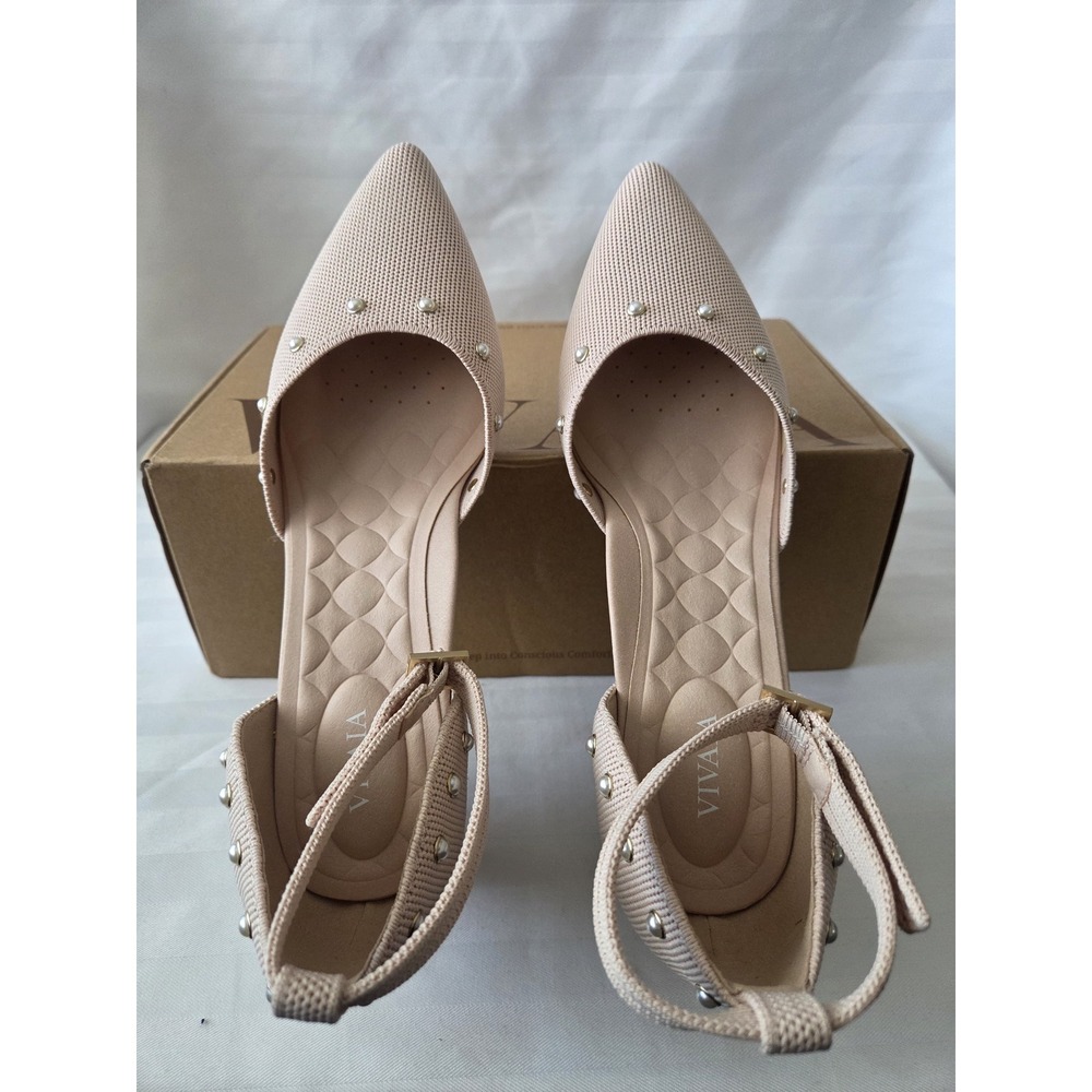 VIVAIA Galilea Ballet Blush Pearl Knit Pointed Toe Block Heel Pumps EU 41 US 9.5 - Picture 6 of 16